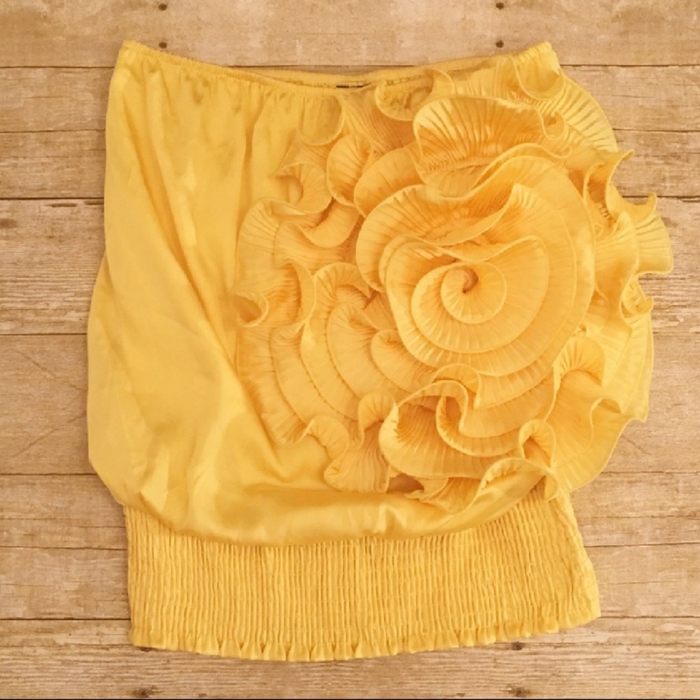Yellow Gold Va Va Voom Strapless rosette top